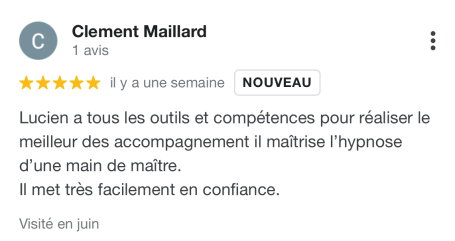 Avis client de Clément séance d'hypnose avec Lucien Bieuville à Angers