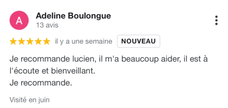 Avis client d'Adeline, Lucien Bieuville hypnothérapeute Maine-et-Loire